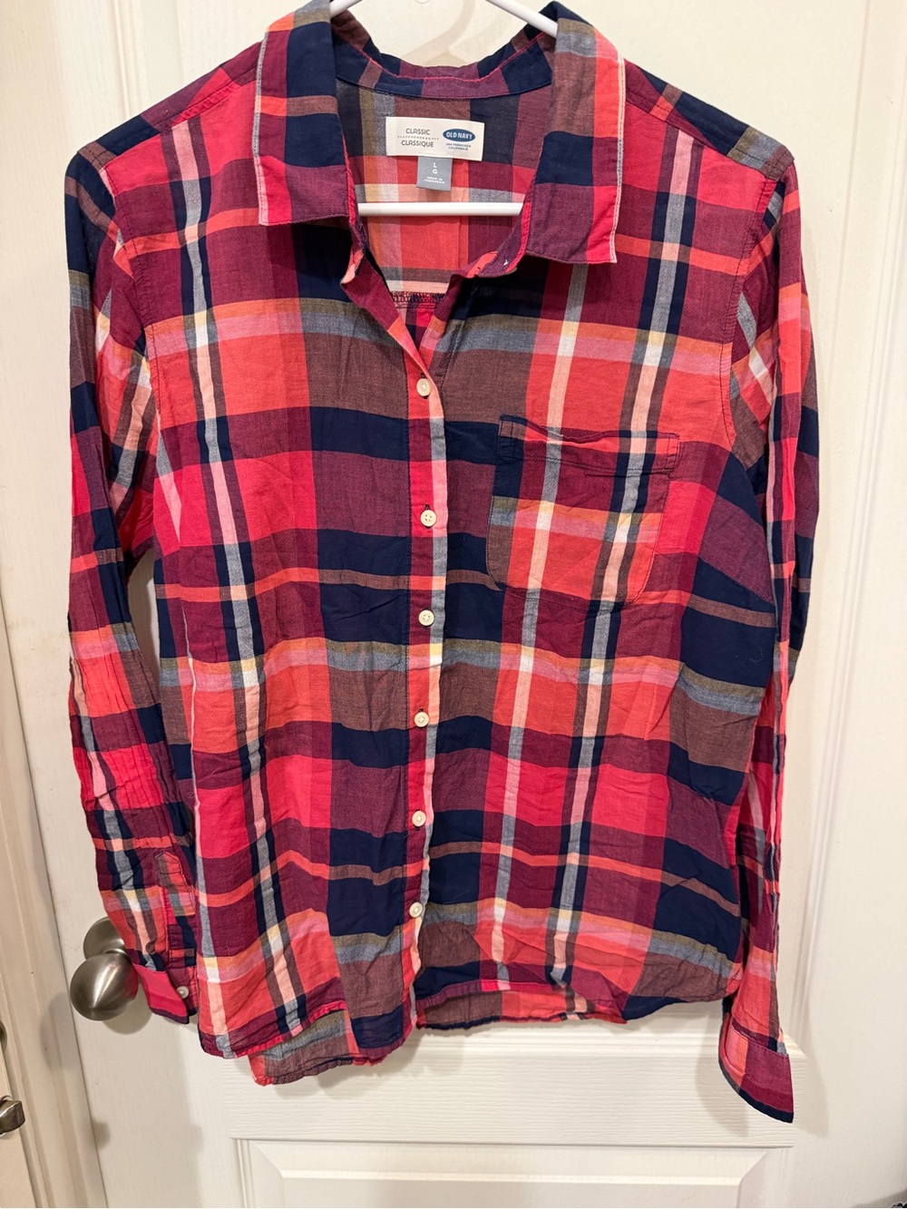 Old Navy Red & Navy Plaid Button-Down Shirt